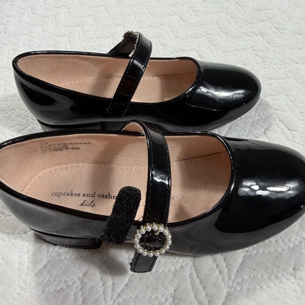 Kids Black Patent Mary Jane Shoes Rhinestone Buckle Cupcakes and Cashmeres Sz 10